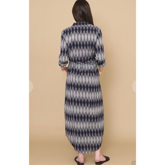 OSEI DURO Sz S Small Navy Gray Ikat Casta Dress Midi Cotton - Picture 11 of 11